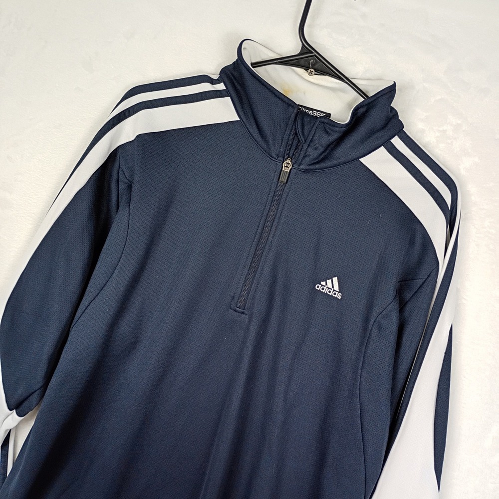 Adidas Clima365 Mens Large‎ Navy Blue 1/4 Zip Pullover Track Jacket 3-Stripe L